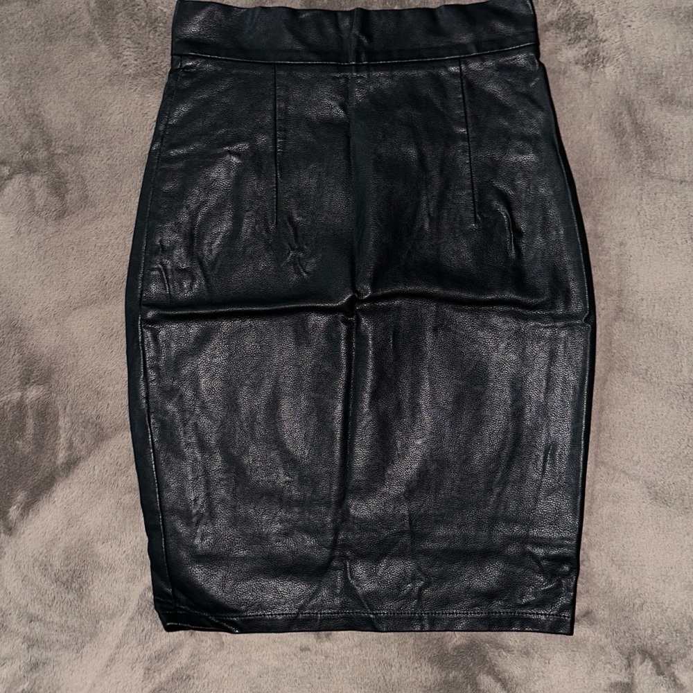 naked wardrobe Black Faux Leather Pencil Skirt